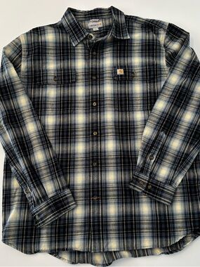 Carhartt Men's Black & Cream Plaid Long-Sleeve Button-Down Shirt